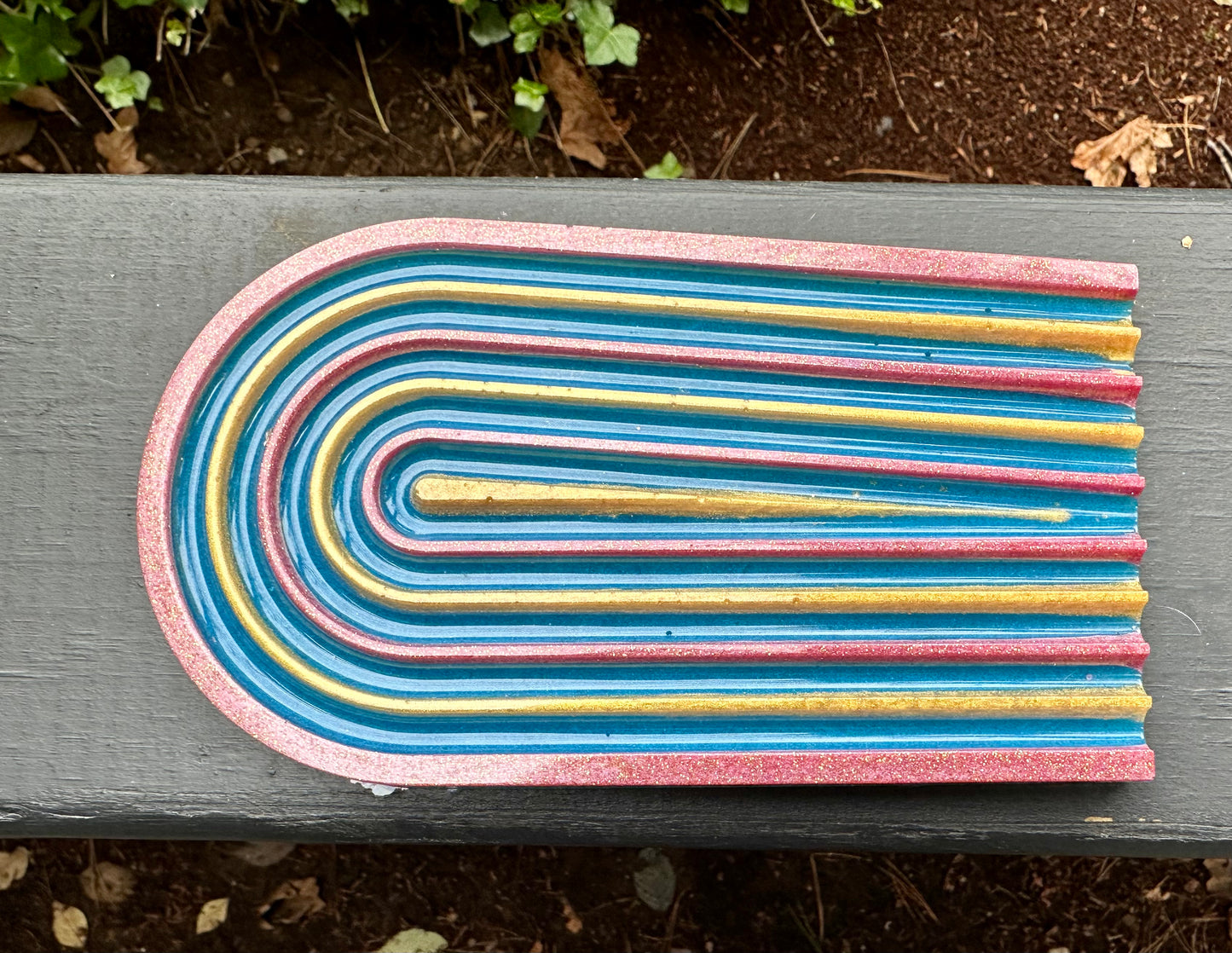 Pink/Gold/Teal Arched Resin Tray