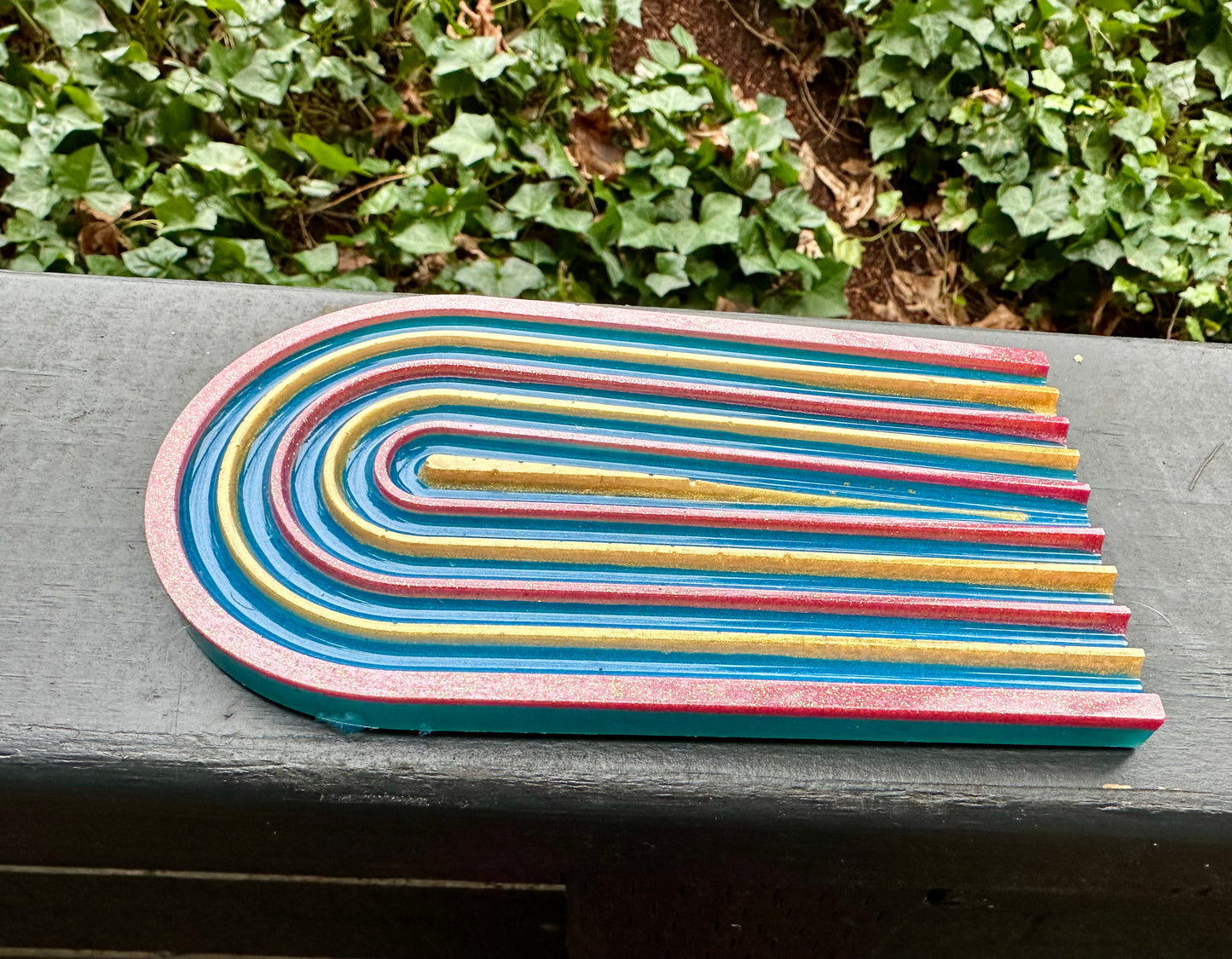 Pink/Gold/Teal Arched Resin Tray