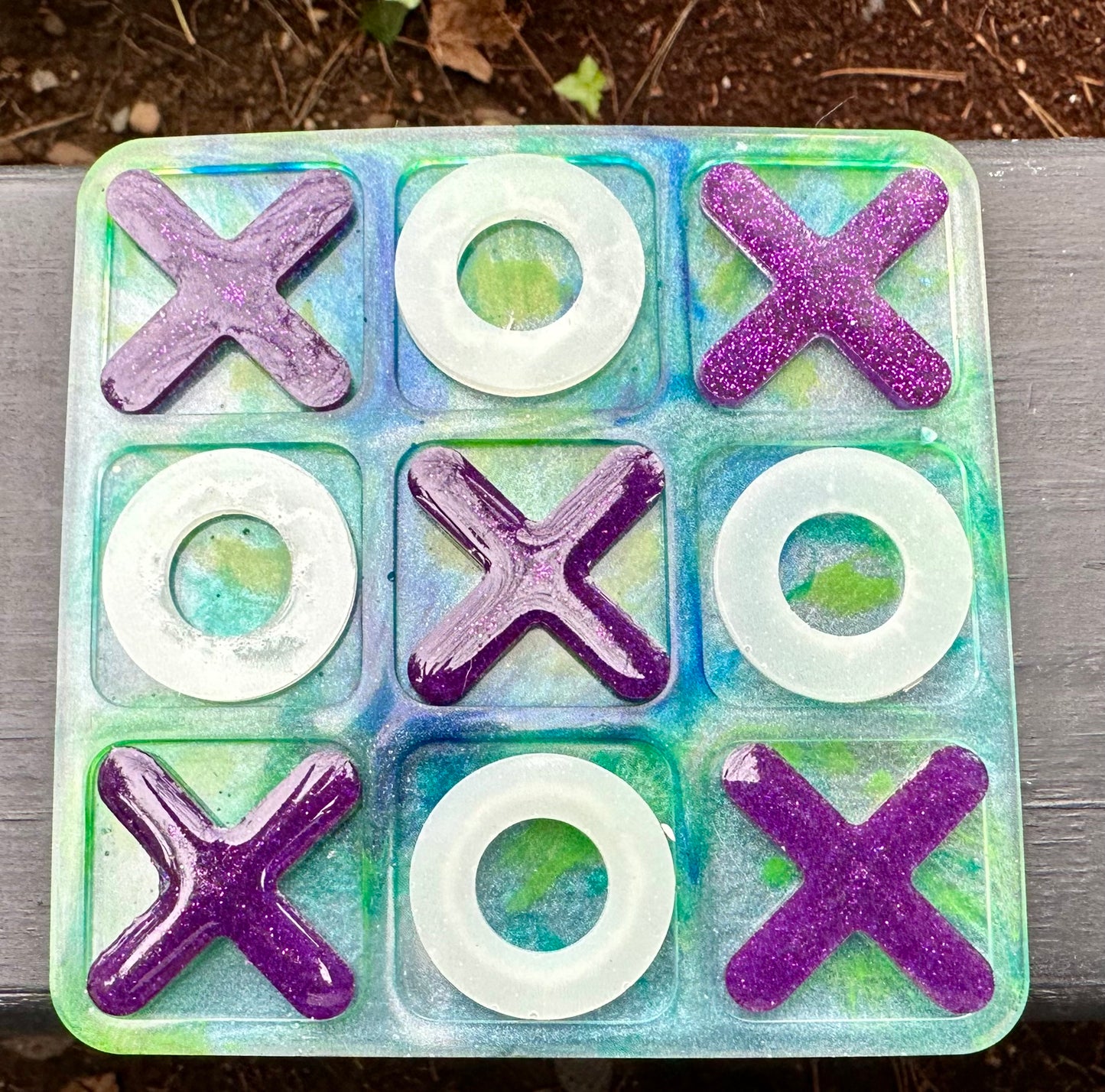 Green/Purple/Glow in the Dark White Resin Tic-Tac-Toe